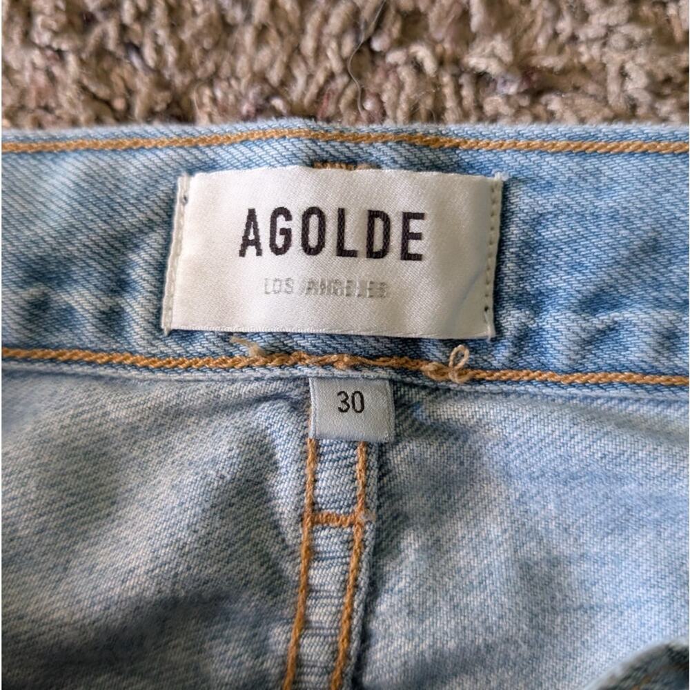 Agolde Light Blue Criss Cross Wired Cotton High-rise Straight Jeans, size 30 - Picture 5 of 10